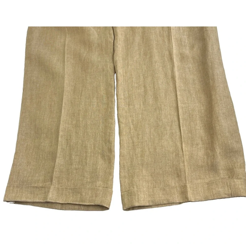 Hickey Freeman 100% Linen Trousers Mens 35x33 Tan Italy Pleat Cuffed Dress Pants